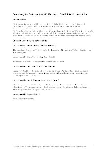 Sammlung der Redemittel zum Prüfungsteil „Schriftliche Kommunikation“