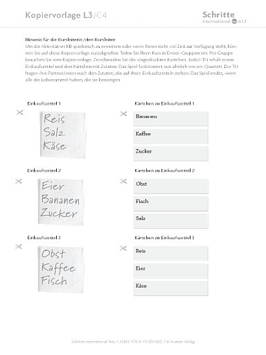 Kopiervorlage, Lektion 3, C4