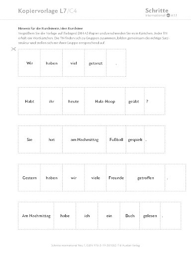 Kopiervorlage, Lektion 7, C4