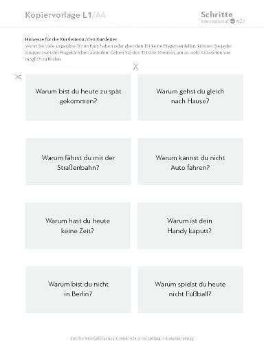 Kopiervorlage, Lektion 1, A4