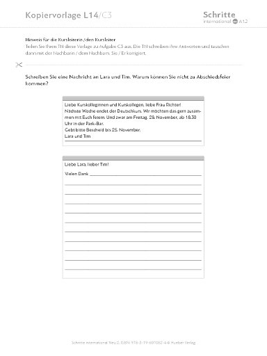 Kopiervorlage, Lektion 14, C3