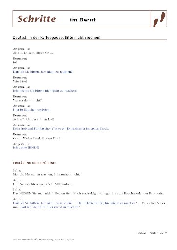 Bitte nicht rauchen! - Transkripte zur Hördatei